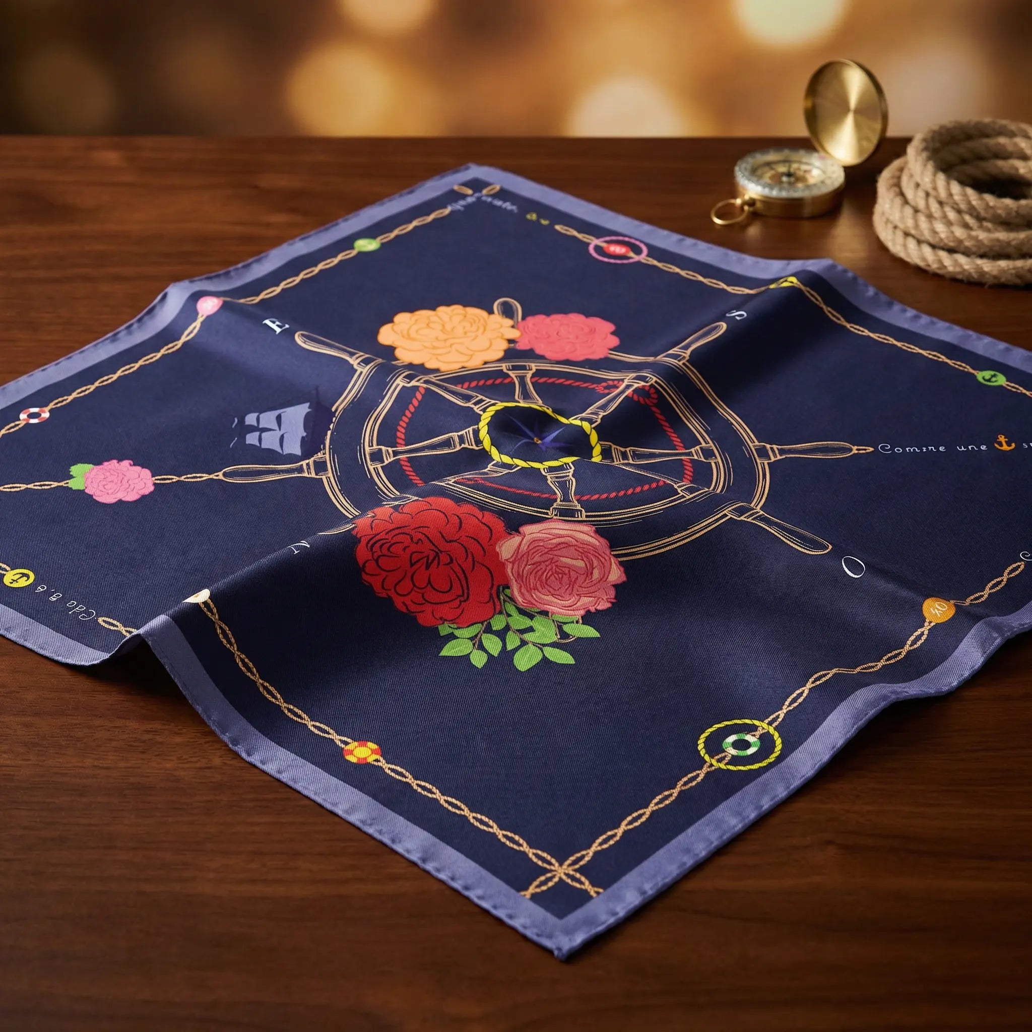 Carré de soie 70, l'Alliance - Bleu Quarante