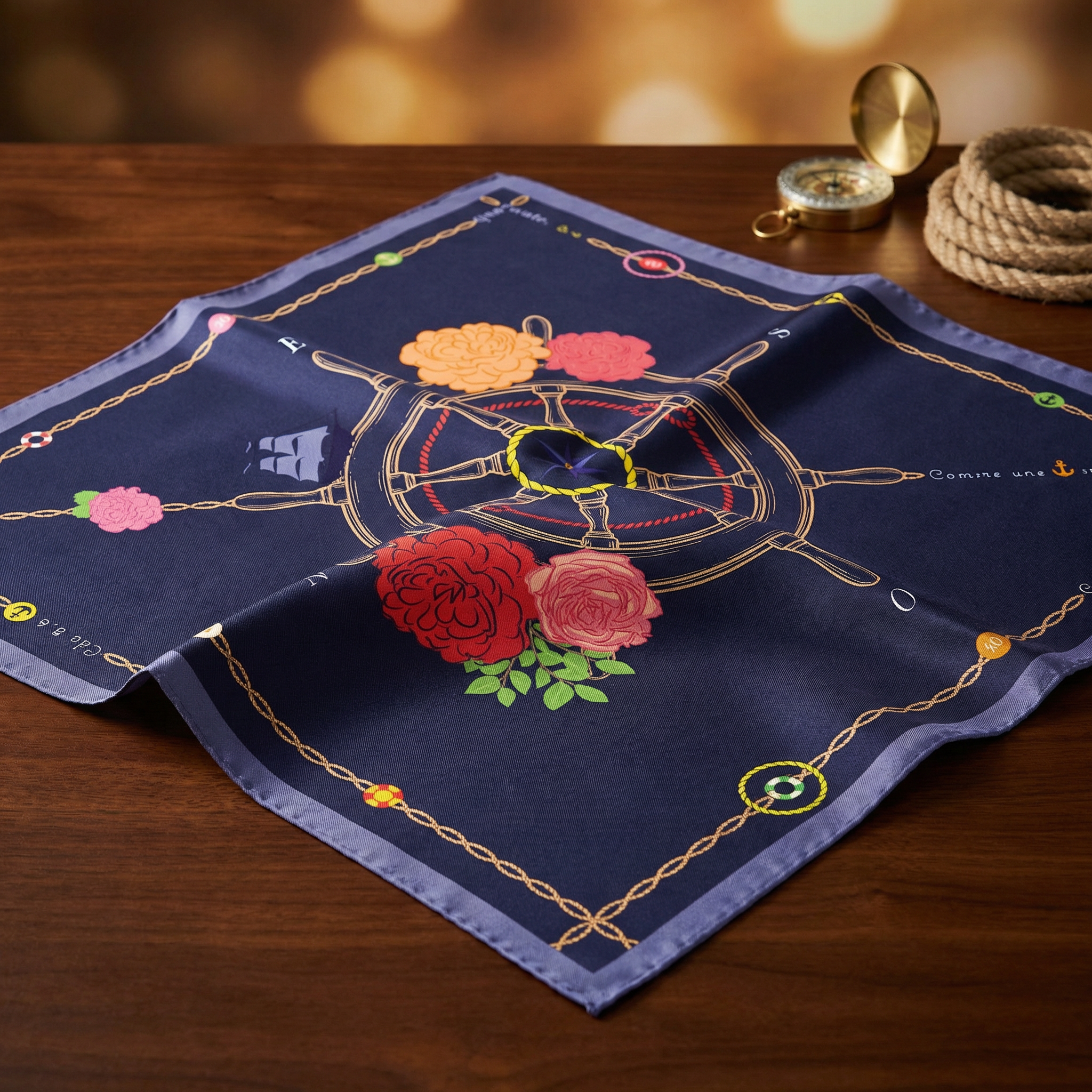 Carré de soie 70, l'Alliance - Bleu